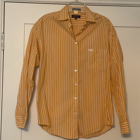 Women’s Vintage Faconnable Gold & White Striped Shirt Size Small - Picture 1 of 4